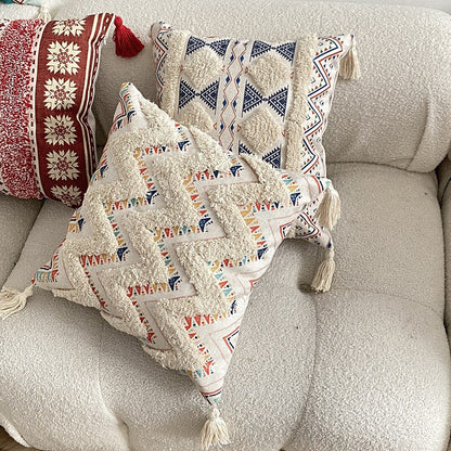 Tufted Linen Bohemian Cushion Cover 45 x 45 cm - Homevalley.co.uk