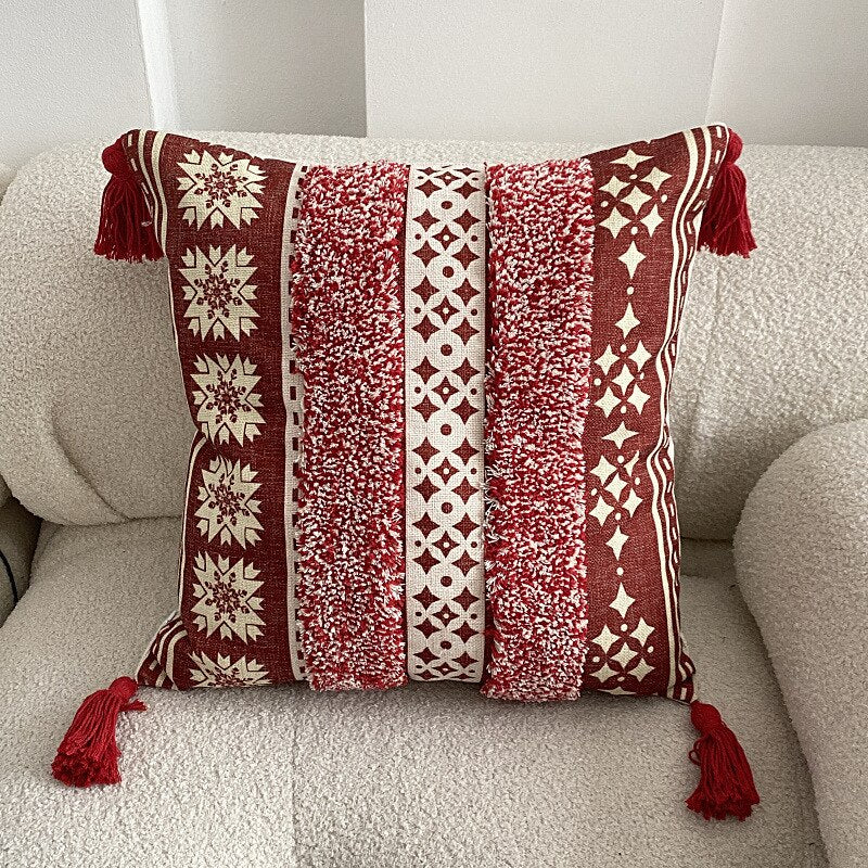 Tufted Linen Bohemian Cushion Cover 45 x 45 cm - Homevalley.co.uk