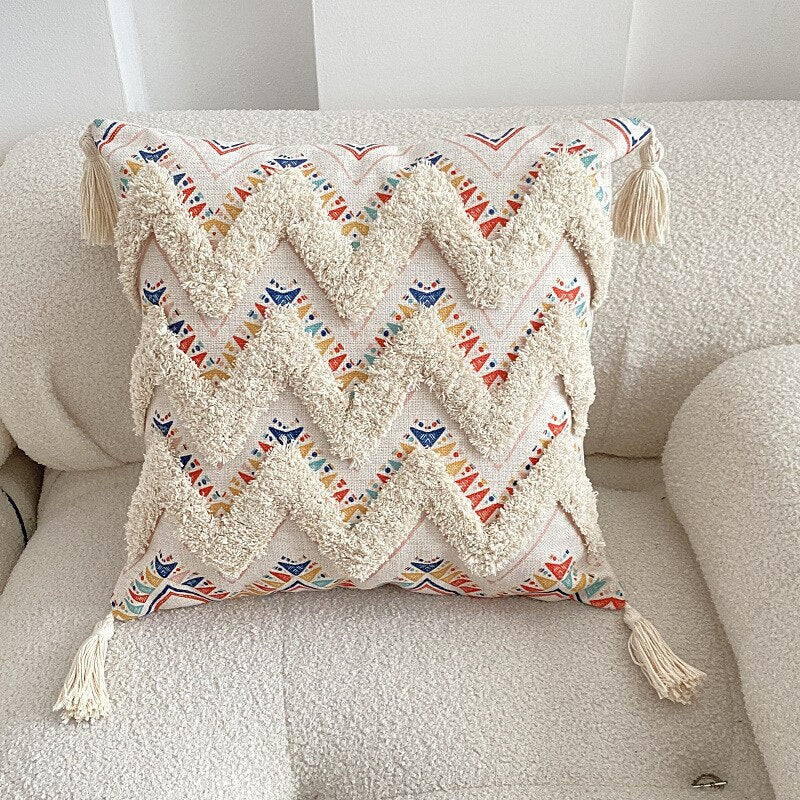 Tufted Linen Bohemian Cushion Cover 45 x 45 cm - Homevalley.co.uk