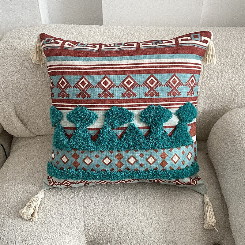 Tufted Linen Bohemian Cushion Cover 45 x 45 cm - Homevalley.co.uk