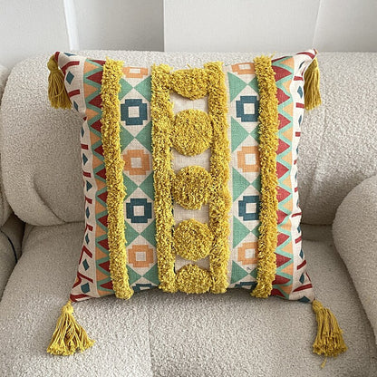 Tufted Linen Bohemian Cushion Cover 45 x 45 cm - Homevalley.co.uk
