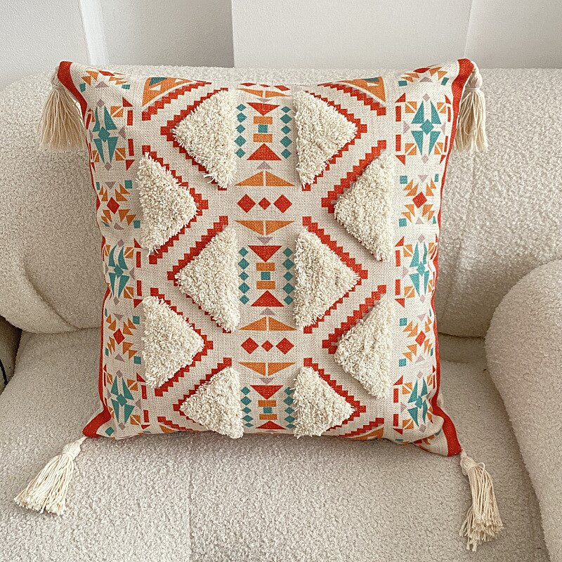 Tufted Linen Bohemian Cushion Cover 45 x 45 cm - Homevalley.co.uk